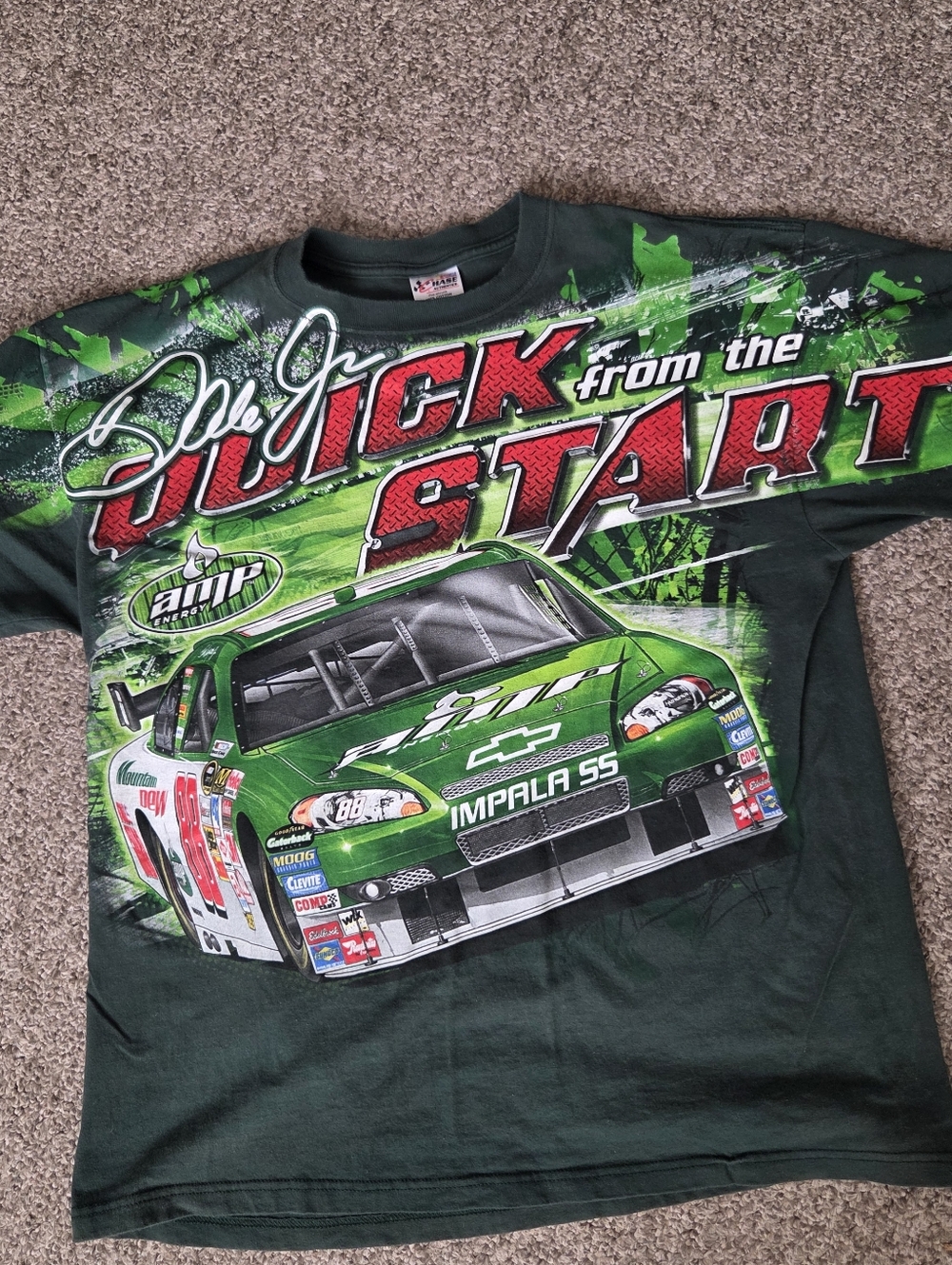 Chase‎ Authentics Dale Earnhardt Jr Double Sided AOP T Shirt NASCAR Green XL Amp